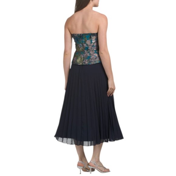 KAY UNGER Strapless Jacquard Top Pleated Bottom Dress - Picture 2 of 2